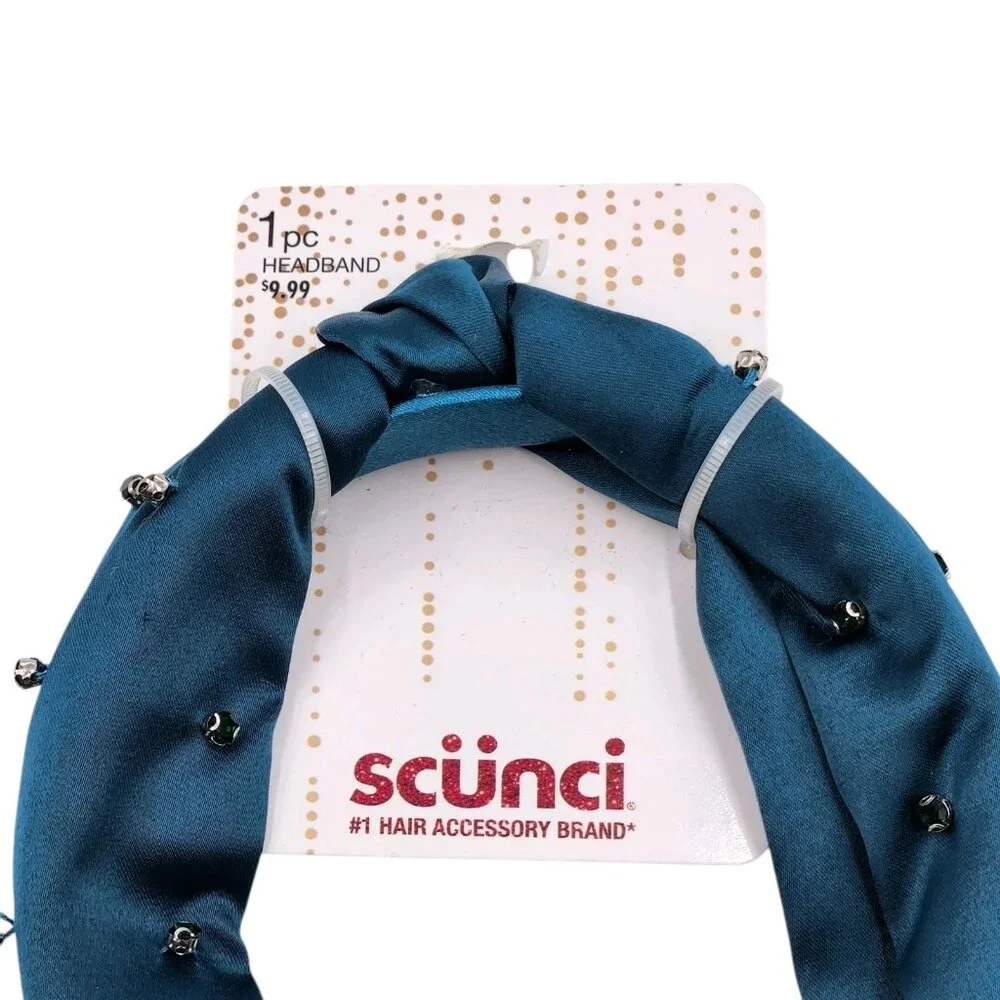Scunci Deep Teal Fabric‎ Hair Headband and 3 Pcs Headwraps Set Jewels